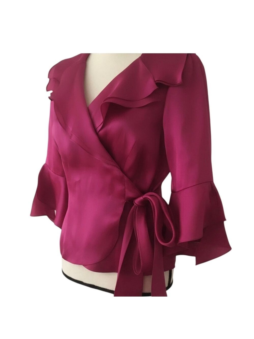 Frascara Plum Silk Organza Ruffled Wrap Top Size 4 - Picture 2 of 8